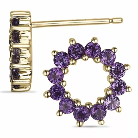 runda örhängestift i 9 karat guld med ametist 