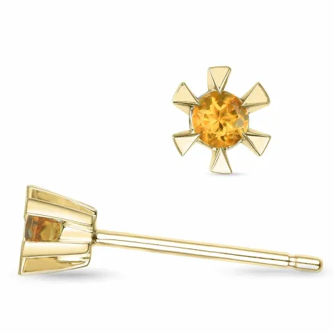 2 x 0,05 ct citrin solitäreörhängestift i 9 karat guld med citrin
