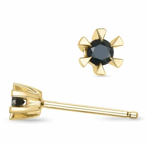 2 x 0,05 ct svarta diamant solitäreörhängestift i 9 karat guld med svart diamant