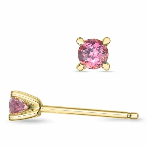 2 x 0,10 ct rosa turmalin solitäreörhängestift i 9 karat guld med turmalin