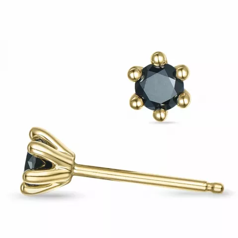 2 x 0,20 ct svarta diamant solitäreörhängestift i 9 karat guld med svart diamant 