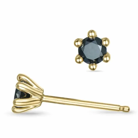 2 x 0,20 ct svarta diamant solitäreörhängestift i 9 karat guld med svart diamant