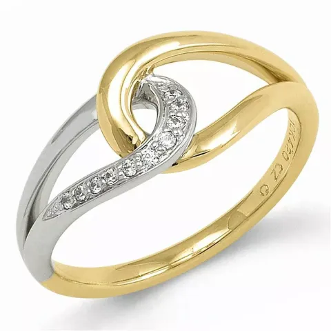 Abstrakt diamant ring i 9 karat guld- och vitguld 0,05 ct