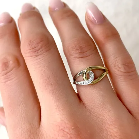 Abstrakt diamant ring i 9 karat guld- och vitguld 0,05 ct