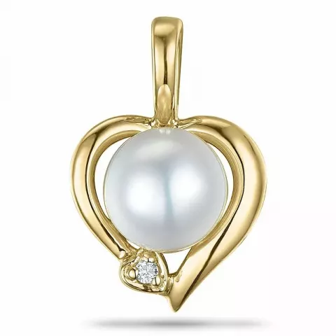 Hjärta pärla diamantberlocker i 9 carat guld 0,008 ct