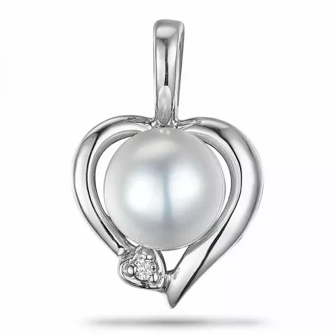 Hjärta pärla diamantberlocker i 9 carat vitguld 0,008 ct