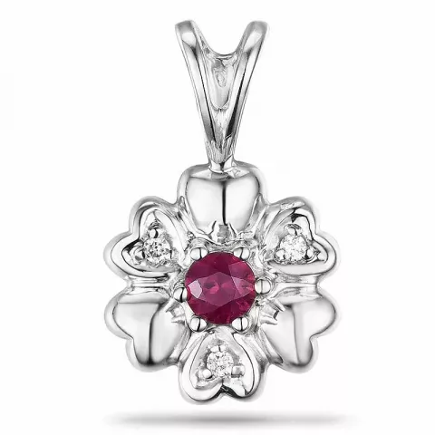 Blommor rubin diamantberlocker i 9 carat vitguld 0,01 ct 0,16 ct