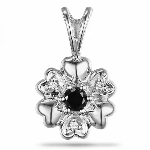 blommor svart diamant hängen i 9 carat vitguld 0,01 ct 0,12 ct
