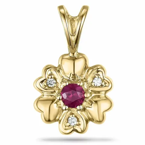 Blommor rubin diamantberlocker i 9 carat guld 0,01 ct 0,16 ct