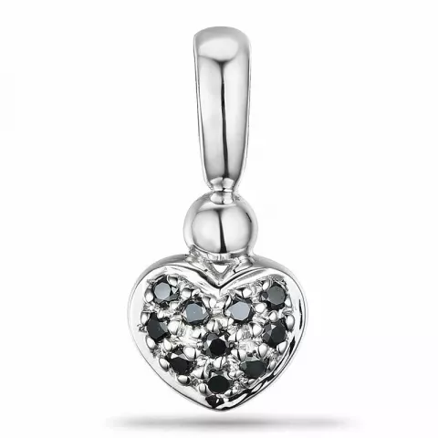Hjärta svart diamant hängen i 9 carat vitguld 0,10 ct