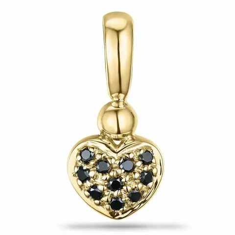 Hjärta svart diamant hängen i 9 carat guld 0,10 ct