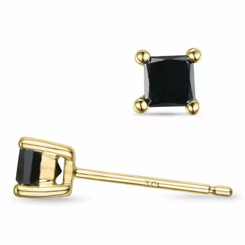 fyrkantigt svarta diamant solitäreörhängestift i 9 karat guld med svart diamant 