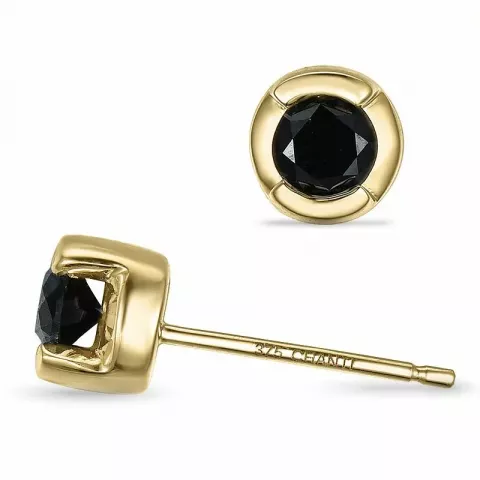 runda svarta diamant solitäreörhängestift i 9 karat guld med svart diamant 