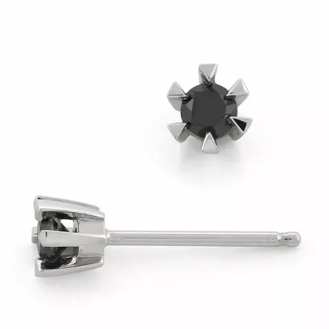 2 x 0,10 ct svarta diamant solitäreörhängestift i 9 karat vitguld med svart diamant