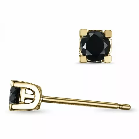 runda svarta diamant solitäreörhängestift i 9 karat guld med svart diamant 