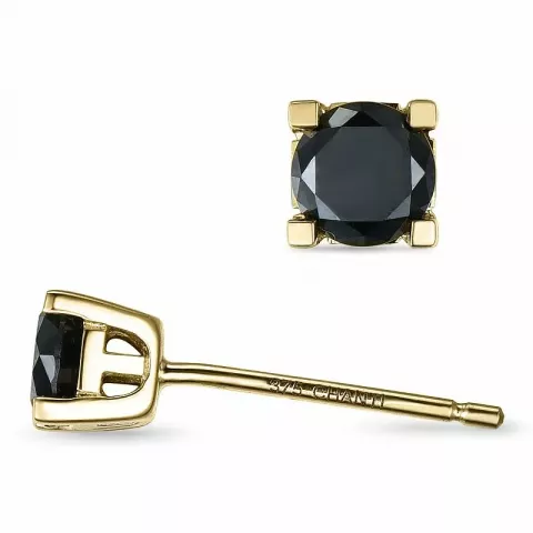 runda svarta diamant solitäreörhängestift i 9 karat guld med diamant 
