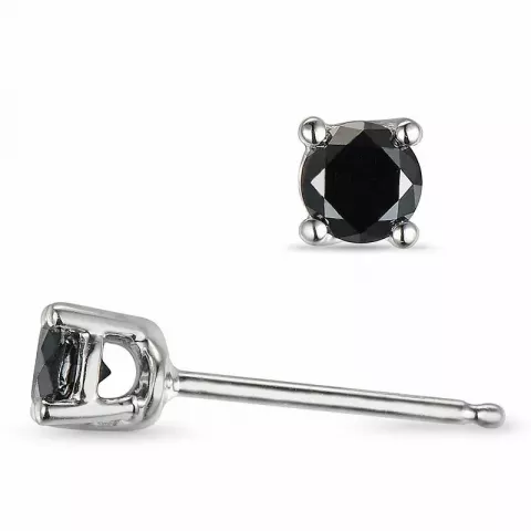 svarta diamant solitäreörhängestift i 9 karat vitguld med svart diamant 
