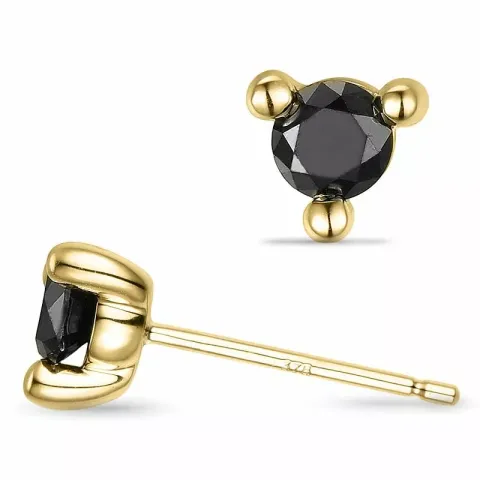 svarta diamant solitäreörhängestift i 9 karat guld med svart diamant