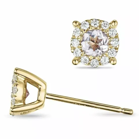 runda morganit diamantörhängen i 9 karat guld med diamant och morganit