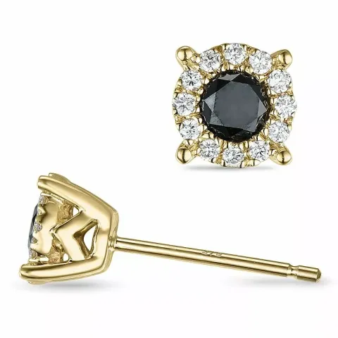 svarta diamant örhängestift i 9 karat guld med diamant och svart diamant
