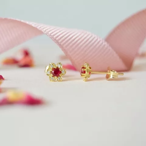 Blommor rubin diamantörhängen i 9 karat guld med diamanter och rubiner 