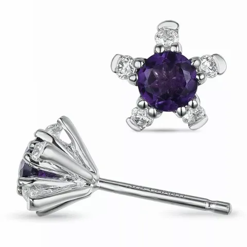 blommor ametist diamantörhängen i 9 karat vitguld med diamant och ametist