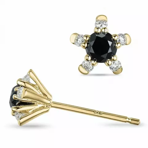 blommor svarta diamant örhängestift i 9 karat guld med diamant och svart diamant 