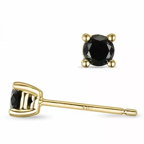 2 x 0,20 ct svarta diamant solitäreörhängestift i 9 karat guld med svart diamant 