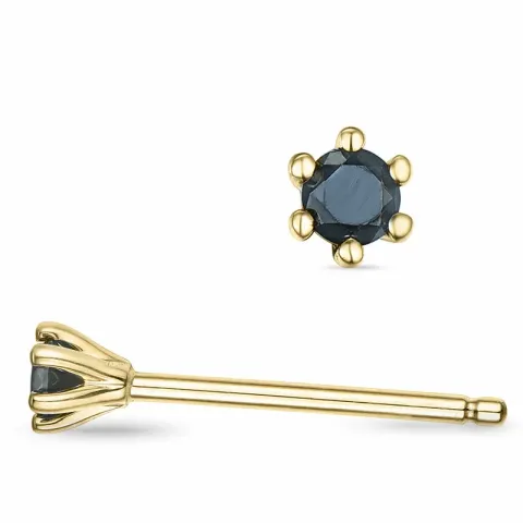 2 x 0,05 ct svarta diamant solitäreörhängestift i 9 karat guld med svart diamant