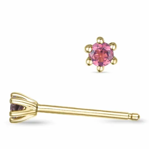 2 x 0,05 ct rosa turmalin solitäreörhängestift i 9 karat guld med turmalin