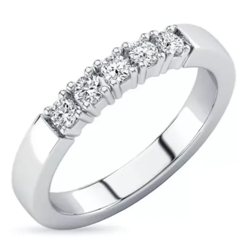 diamant alliancring i 14 karat vitguld 5 x 0,10 ct