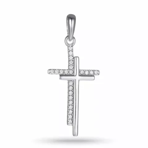 12 x 24 mm kors zirkon hängen i silver