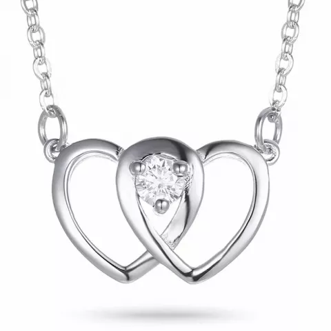 Dubbel hjärta zirkon hängen med halskedja i silver