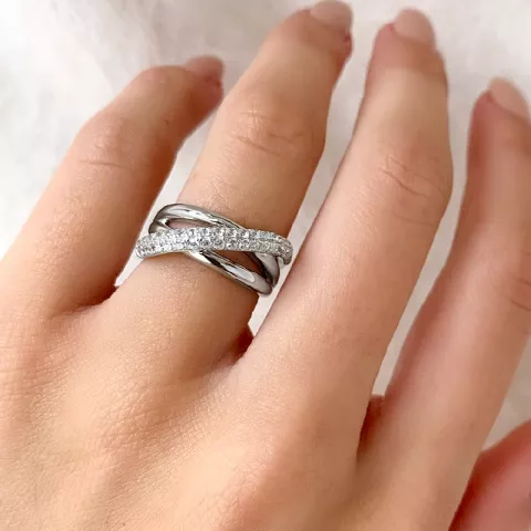 Förtjusande abstrakt vit zirkon ring i silver