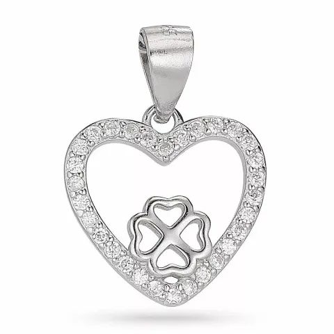 hjärta fyrklöver zirkon hängen i silver