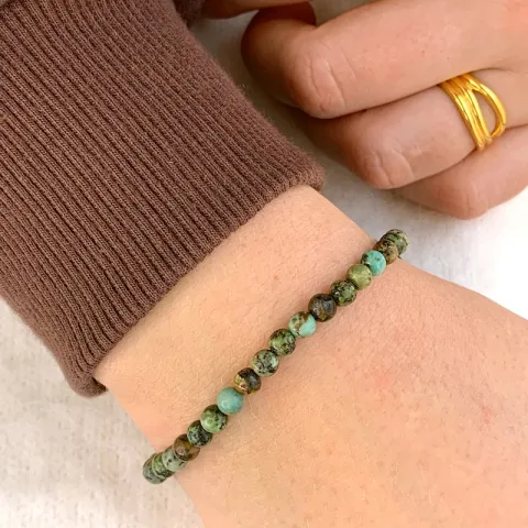 äkta grön turkis armband i silkes snöre 17 cm plus 3 cm x 4,6 mm