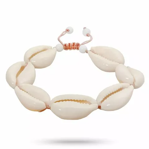mussla armband i silkes snöre 17 cm plus 4 cm x 14,5 mm