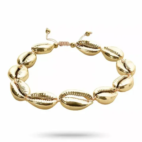 förgylld shell mussla fotlänk i silkes snöre 28 cm plus 4 cm x 13 mm