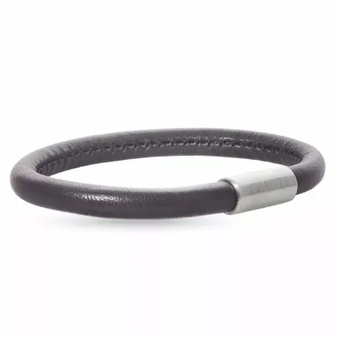 Brun läder armband i stål x 6 mm