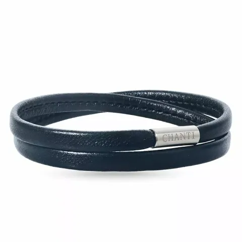 Platt svart läder armband i stål  x 6 mm