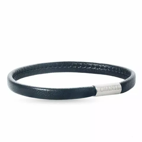Platt svart läder armband i stål x 6 mm