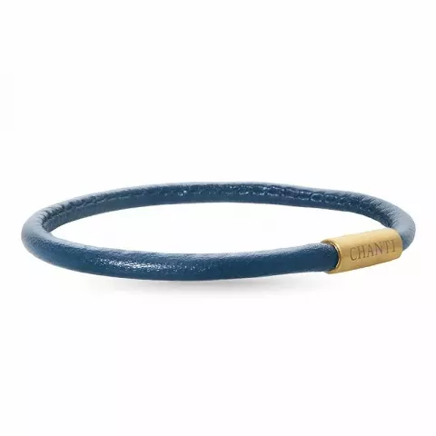 Rund blå armband i läder med förgyllt stål lås  x 4 mm
