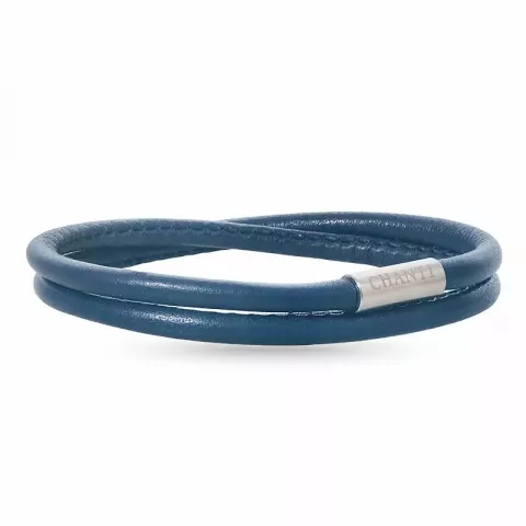 Rund blå armband i läder med stål lås  x 4 mm