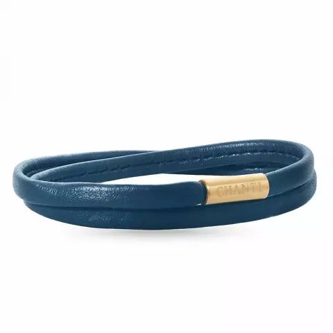 Platt blå armband i läder med förgyllt stål lås  x 6 mm