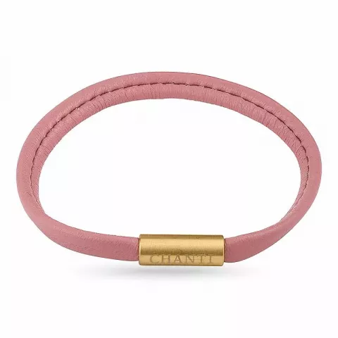 Platt rosa magnetarmband i läder med förgyllt stål lås  x 6 mm