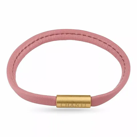 Platt rosa magnetarmband i läder med förgyllt stål lås  x 6 mm