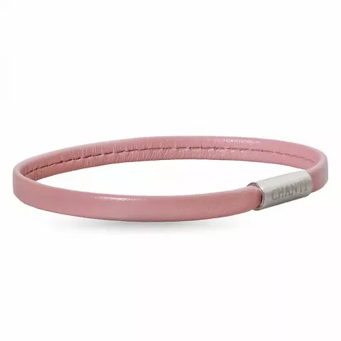Platt rosa magnetarmband i läder med stål lås  x 6 mm