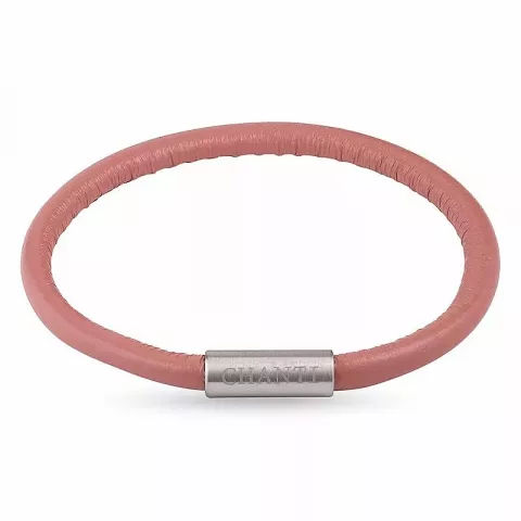 Rund rosa magnetarmband i läder med stål lås  x 4 mm