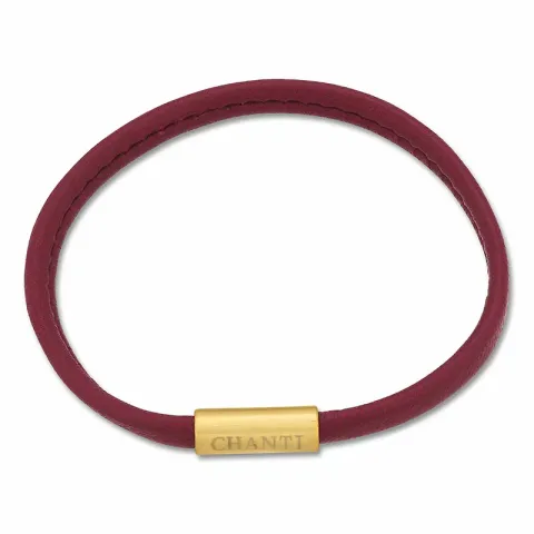 Platt röd magnetarmband i läder med förgyllt stål lås  x 6 mm