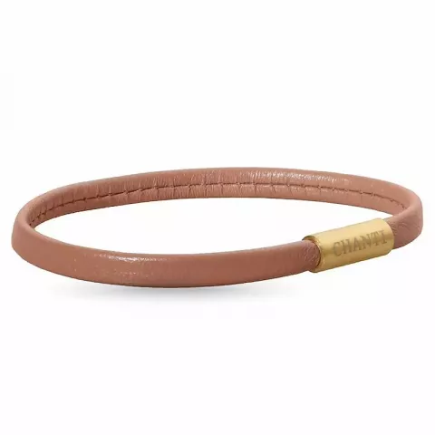Platt brun magnetarmband i läder med förgyllt stål lås  x 6 mm